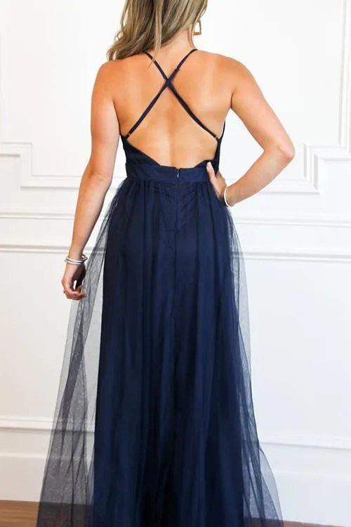 V Neck Backless Maxi Dress