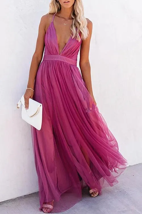 V Neck Backless Maxi Dress