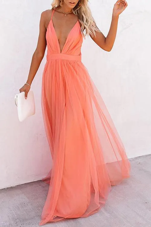 V Neck Backless Maxi Dress