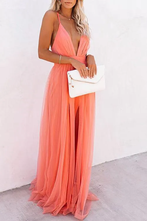 V Neck Backless Maxi Dress