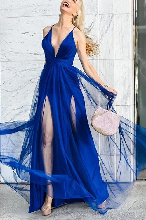 V Neck Backless Maxi Dress