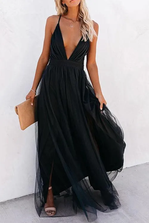 V Neck Backless Maxi Dress