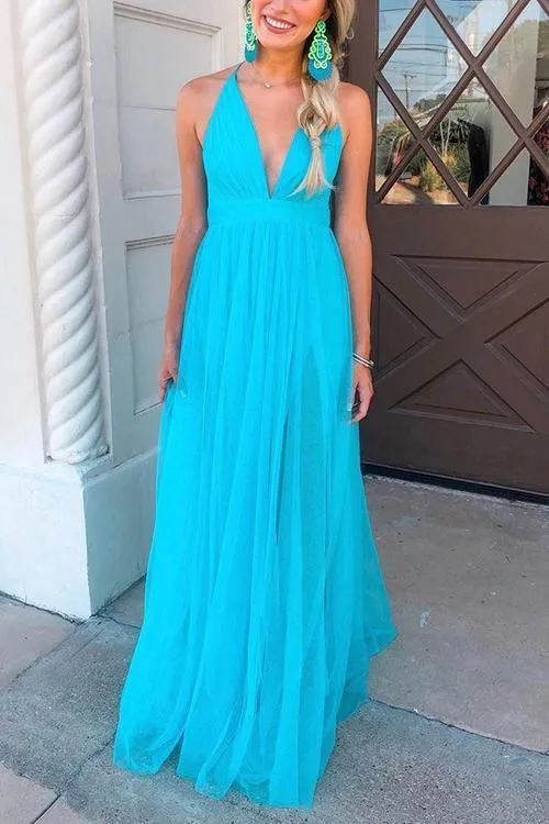 V Neck Backless Maxi Dress