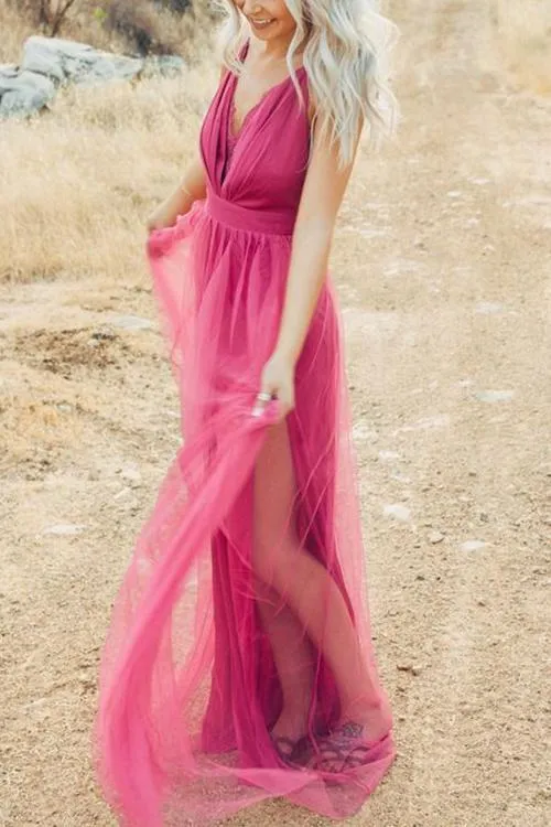 V Neck Backless Maxi Dress