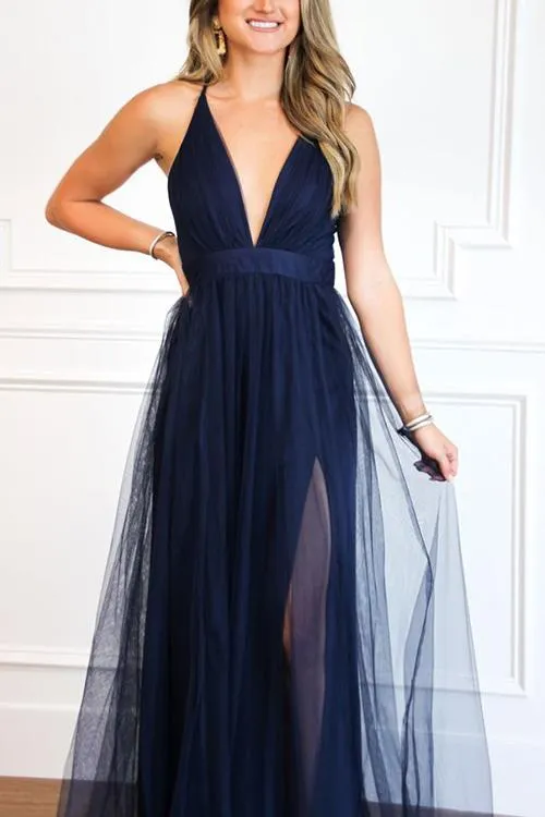 V Neck Backless Maxi Dress