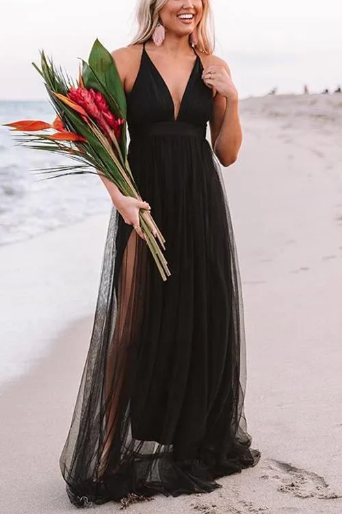 V Neck Backless Maxi Dress