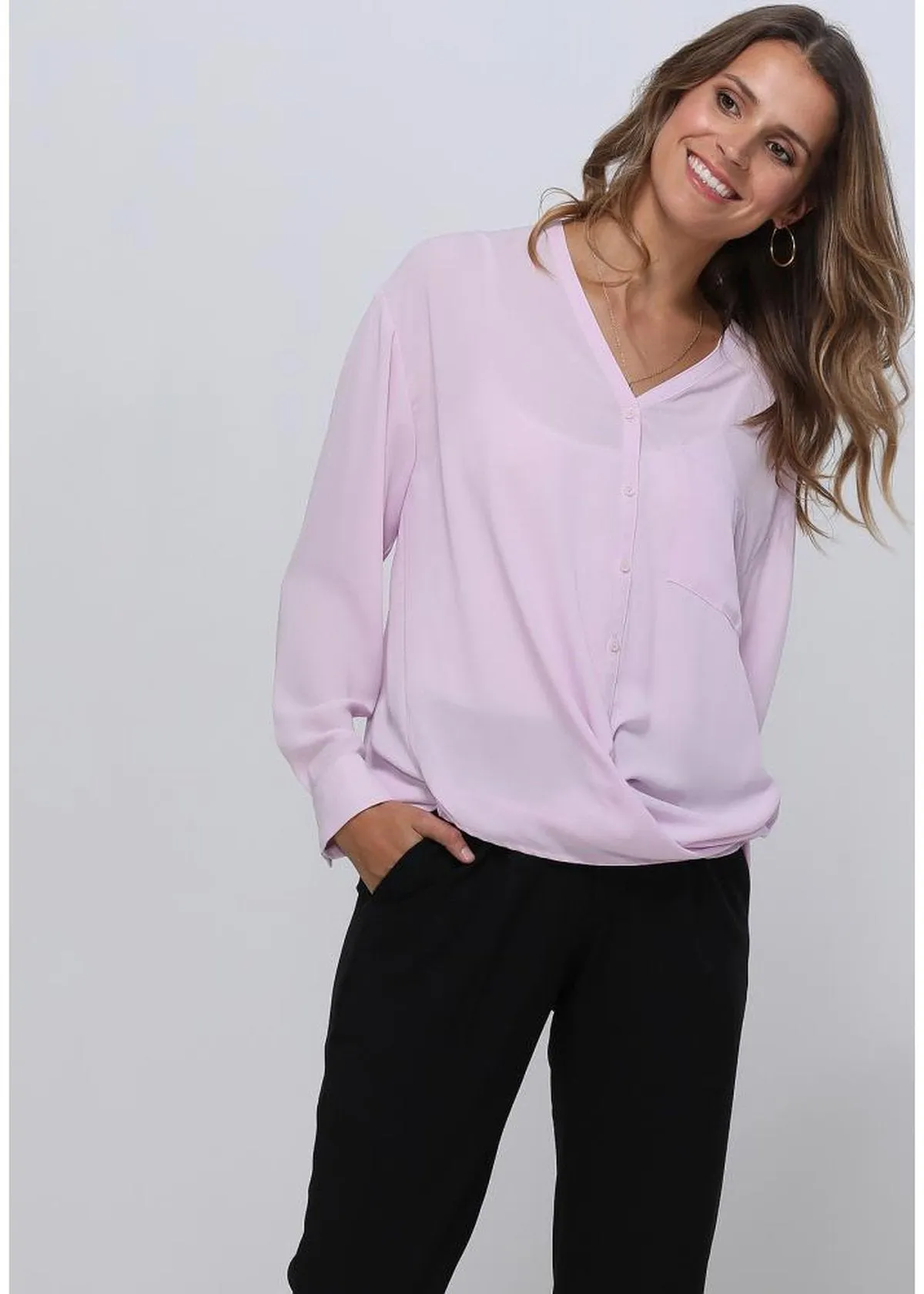 V-Neck Wrap Hem Blouse