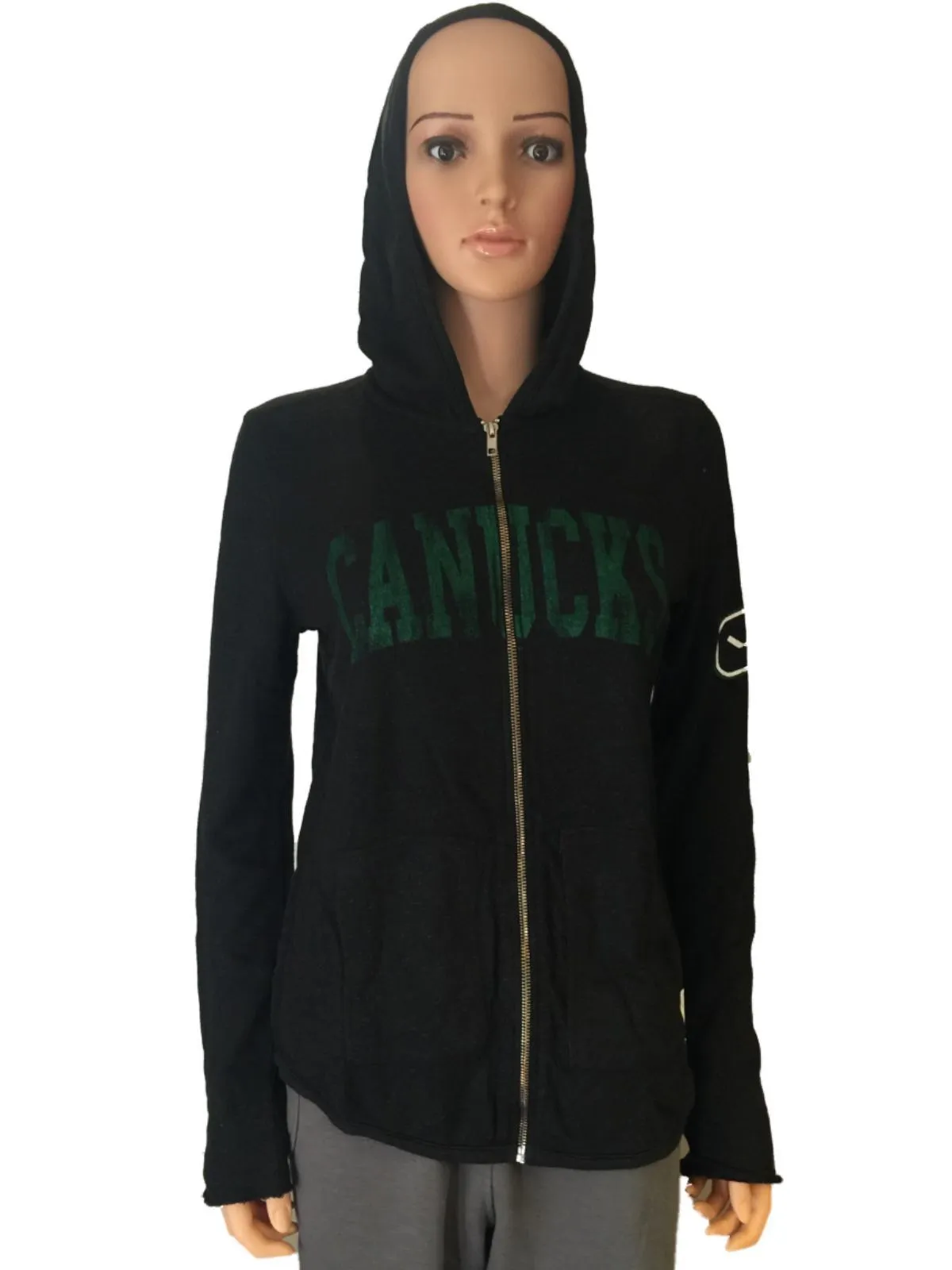 Vancouver Canucks Retro Brand Women Black Quad Blend Zip Up Hoodie Jacket