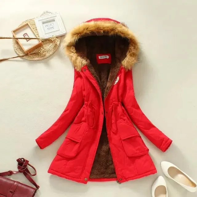 Winter jacket women new women's autumn and winter Slim waist lace long section hooded cotton jacket