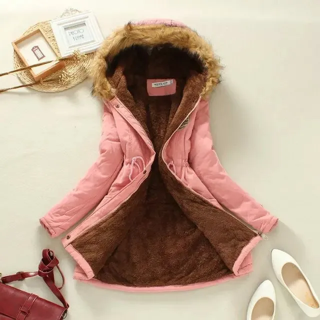 Winter jacket women new women's autumn and winter Slim waist lace long section hooded cotton jacket