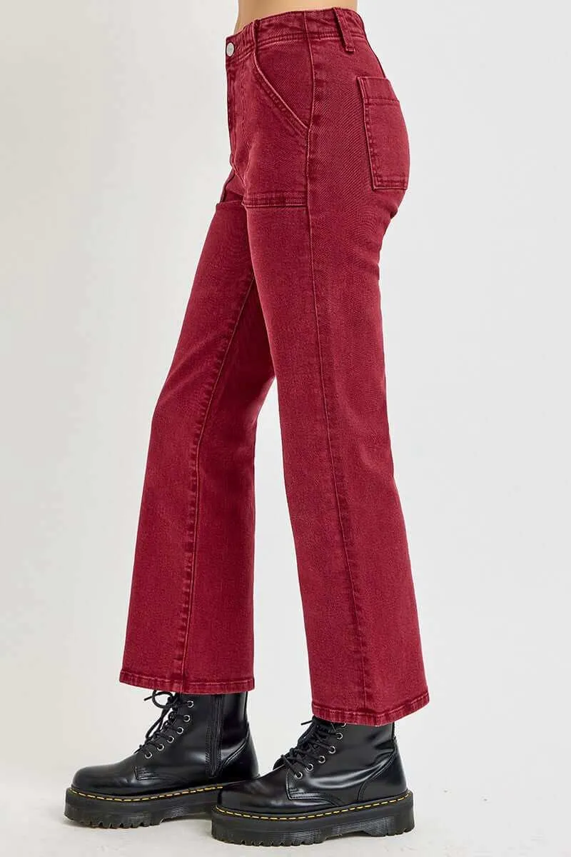 Women's  High Rise Straight Jeans with Patch Pockets