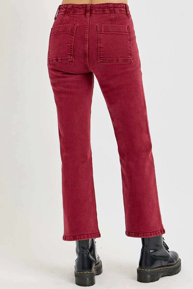 Women's  High Rise Straight Jeans with Patch Pockets