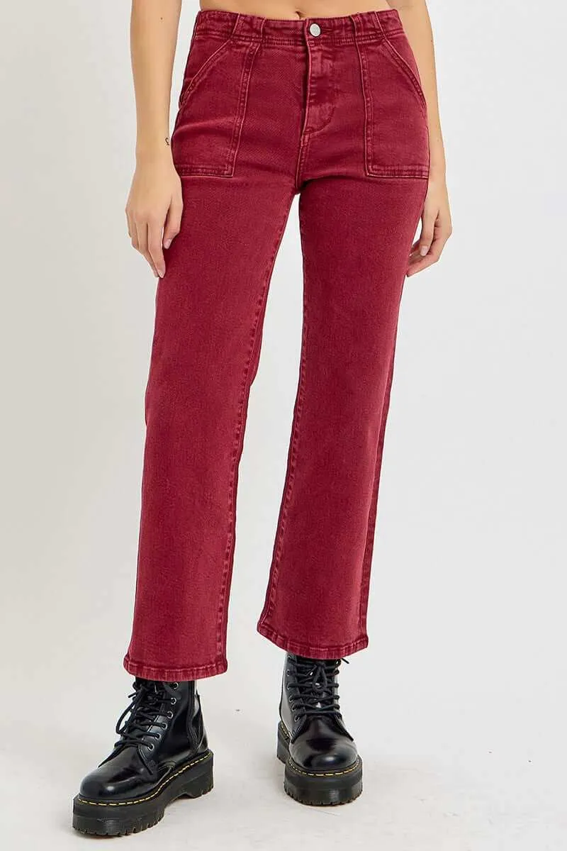 Women's  High Rise Straight Jeans with Patch Pockets