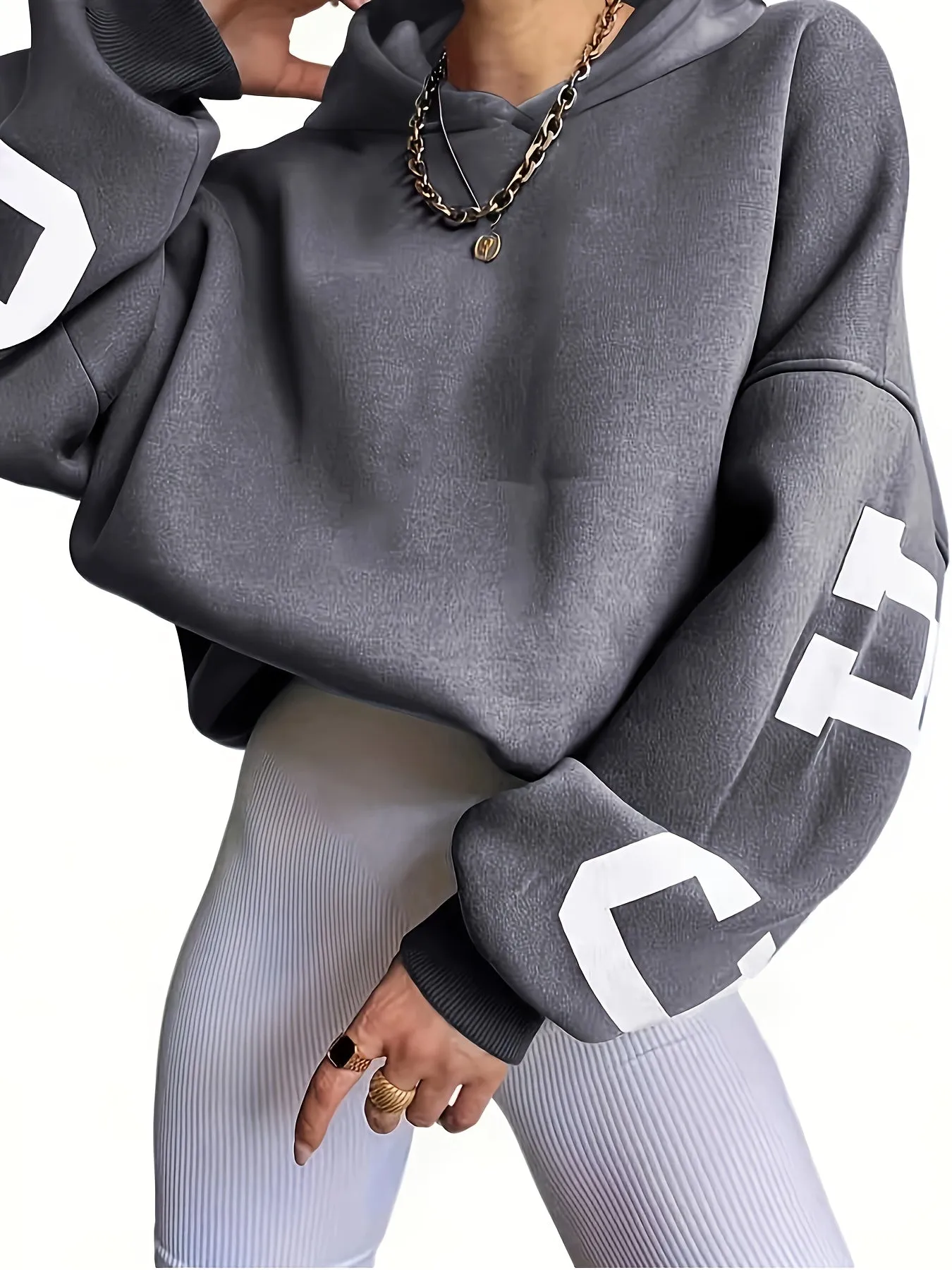 Womens Oversized Hoodie Casual and Comfy Letter Print Sweatshirt