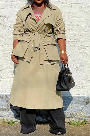 xiangtuibao Solid Color Feminine Belted Double Breasted Trench Coat